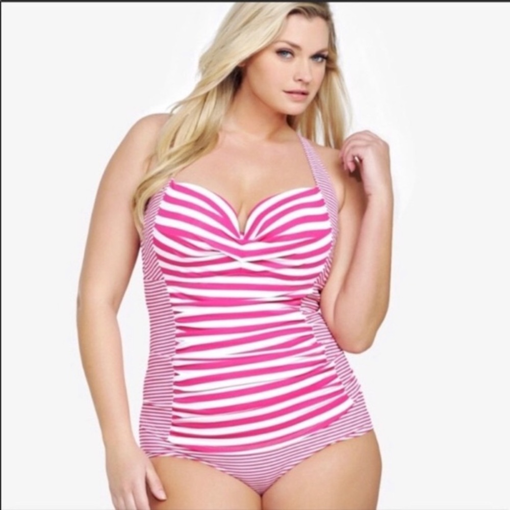 Torrid size 3 Pink and White Stripes Swimsuit
